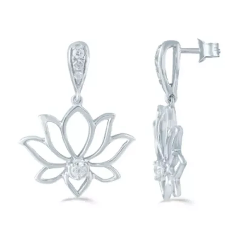 1/5 ct. t.w. Natural Diamond Lotus Stud Earrings set in 925 Sterling Silver