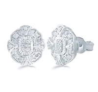 3/8 ct. t.w. Natural Diamond Emerald Cluster Stud Earring set in 925 Sterling Silver