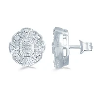 3/8 ct. t.w. Natural Diamond Emerald Cluster Stud Earring set in 925 Sterling Silver