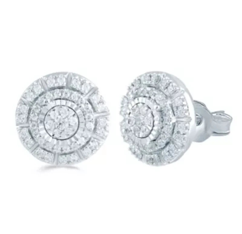 1/2 ct. t.w. Natural Diamond Cluster Earring set in 925 Sterling Silver
