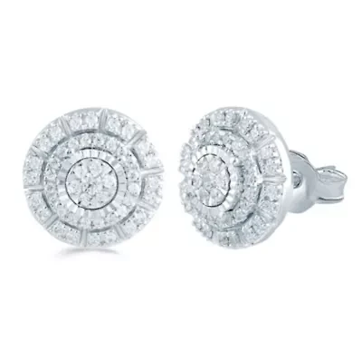 1/2 ct. t.w. Natural Diamond Cluster Earring set in 925 Sterling Silver