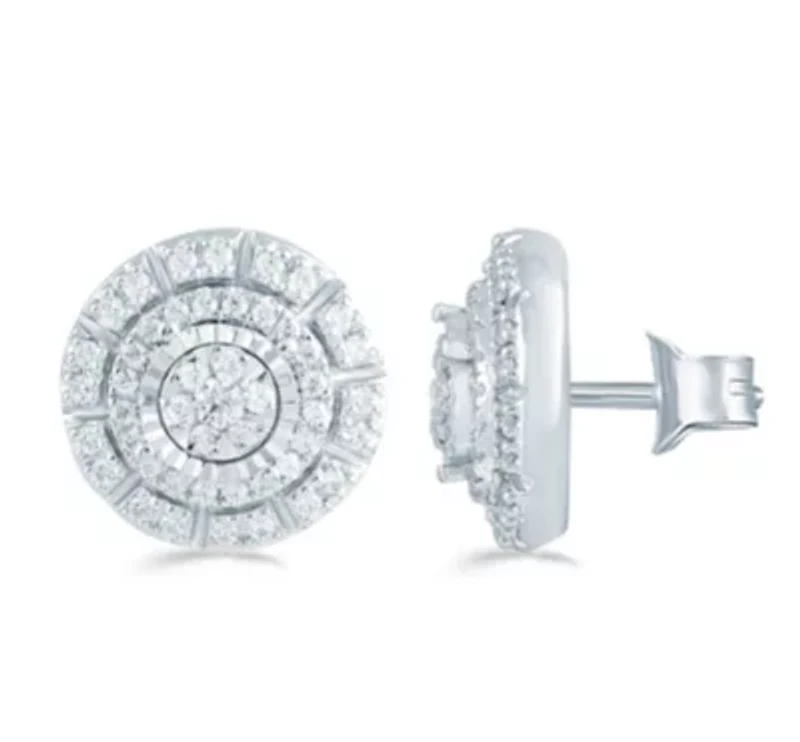 1/2 ct. t.w. Natural Diamond Cluster Earring set in 925 Sterling Silver