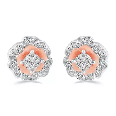 1/2Ctw Flower Diamond Stud Earrings Set in 925 Sterling Silver