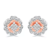 1/2Ctw Flower Diamond Stud Earrings Set in 925 Sterling Silver