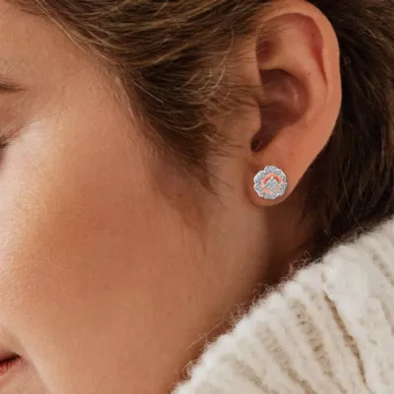 1/2Ctw Flower Diamond Stud Earrings Set in 925 Sterling Silver