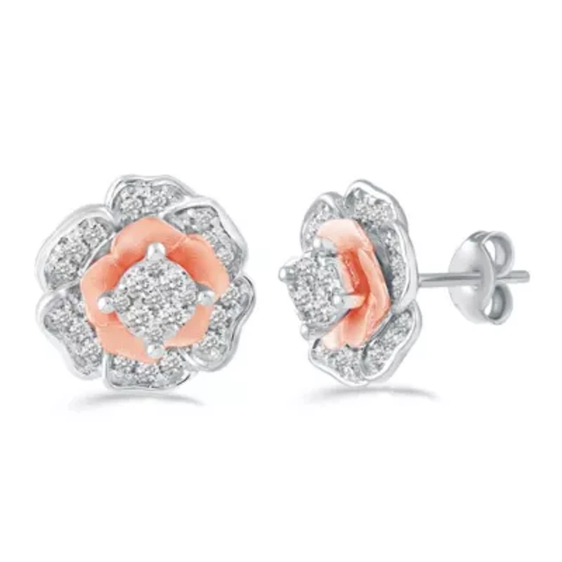 1/2Ctw Flower Diamond Stud Earrings Set in 925 Sterling Silver