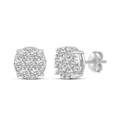 1.00 ct. t.w. Natural Diamond Round Cluster Earrings set in 925 Sterling Silver