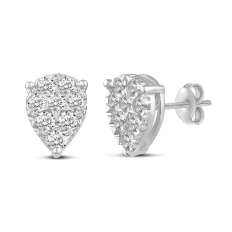 1.00 ct. t.w. Natural Diamond Pear Cluster Earrings set in 925 Sterling Silver
