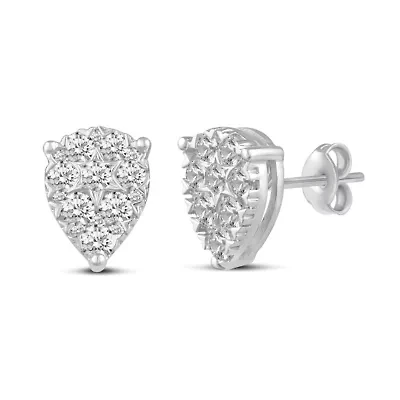 1.00 ct. t.w. Natural Diamond Pear Cluster Earrings set in 925 Sterling Silver