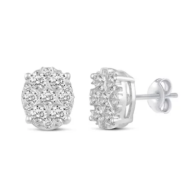 1.00 ct. t.w. Natural Diamond Oval Cluster Earrings set in 925 Sterling Silver
