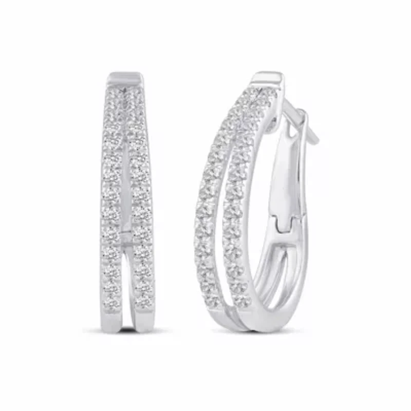 1/2 ct. t.w. Natural Diamond Double Row Hoop Earrings set in 925 Sterling Silver