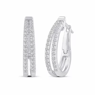 1/2 ct. t.w. Natural Diamond Double Row Hoop Earrings set in 925 Sterling Silver