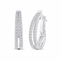 1/2 ct. t.w. Natural Diamond Double Row Hoop Earrings set in 925 Sterling Silver