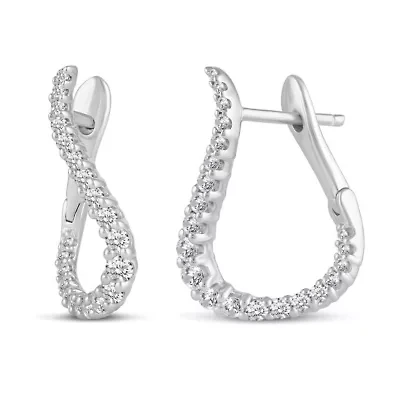 3/8Ctw Diamond Figure Eight Front/Back Earrings in 14K White Gold