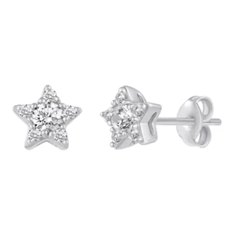 1/4 Ctw Natural Diamond Stud Earrings set in 925 Sterling Silver (STAR)