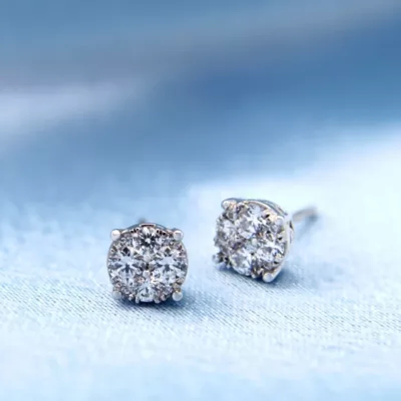 Lab Created 1/2Ctw LAB GROWN DIAMOND Stud Earrings Set in 925 Sterling Silver