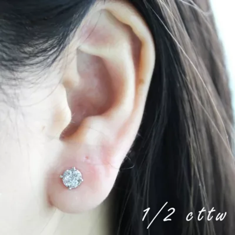 Lab Created 1/2Ctw LAB GROWN DIAMOND Stud Earrings Set in 925 Sterling Silver