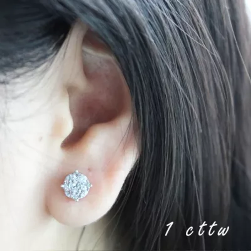 Lab Created 1 Ctw LAB GROWN DIAMOND Stud Earrings Set in 925 Sterling Silver