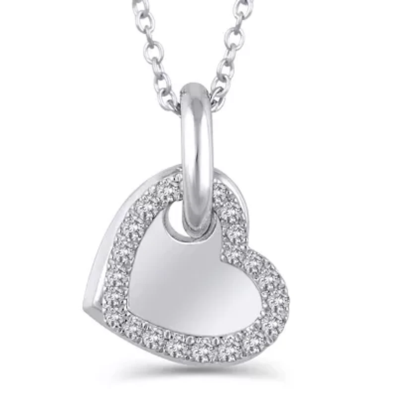 1/10 Ctw Diamond Double Heart Pendant in 10K White Gold with 18" cable chain