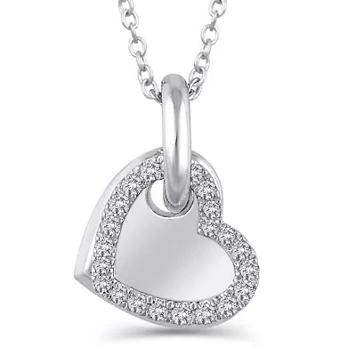 1/10 Ctw Diamond Double Heart Pendant in 10K White Gold with 18" cable chain