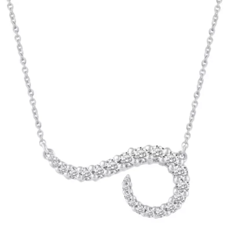 1/2 Ctw Diamond Sideways Curve Necklace in 14K White Gold with 18" cable chain