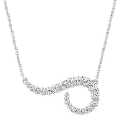 1/2 Ctw Diamond Sideways Curve Necklace in 14K White Gold with 18" cable chain