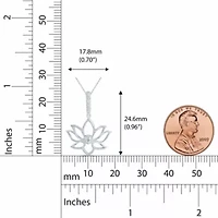 1/10 ct. t.w. Natural Diamond Lotus Flower Pendant set in 925 Sterling Silver with 18" Cable Chain