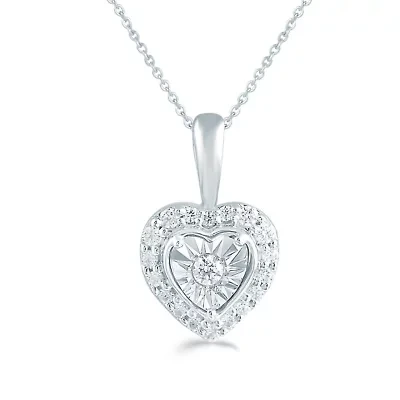 1/8Ctw Diamond Heart Cluster Fashion Pendant in Sterling Silver with 18" cable chain