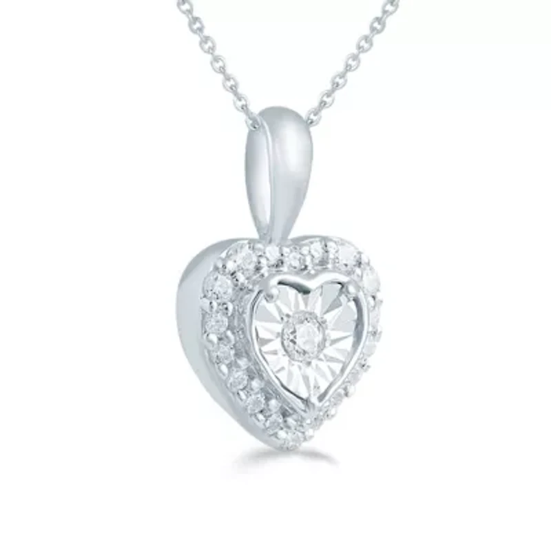 1/8Ctw Diamond Heart Cluster Fashion Pendant in Sterling Silver with 18" cable chain