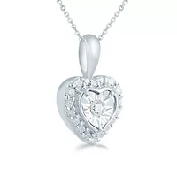 1/8Ctw Diamond Heart Cluster Fashion Pendant in Sterling Silver with 18" cable chain
