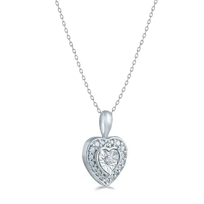 1/8 ct. t.w. Natural Diamond Heart Pendant set in 925 Sterling Silver with 18" Cable Chain