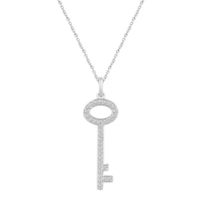 1/6 ct. t.w. Natural Diamond Key Pendant set in 925 Sterling Silver with 18" Cable Chain