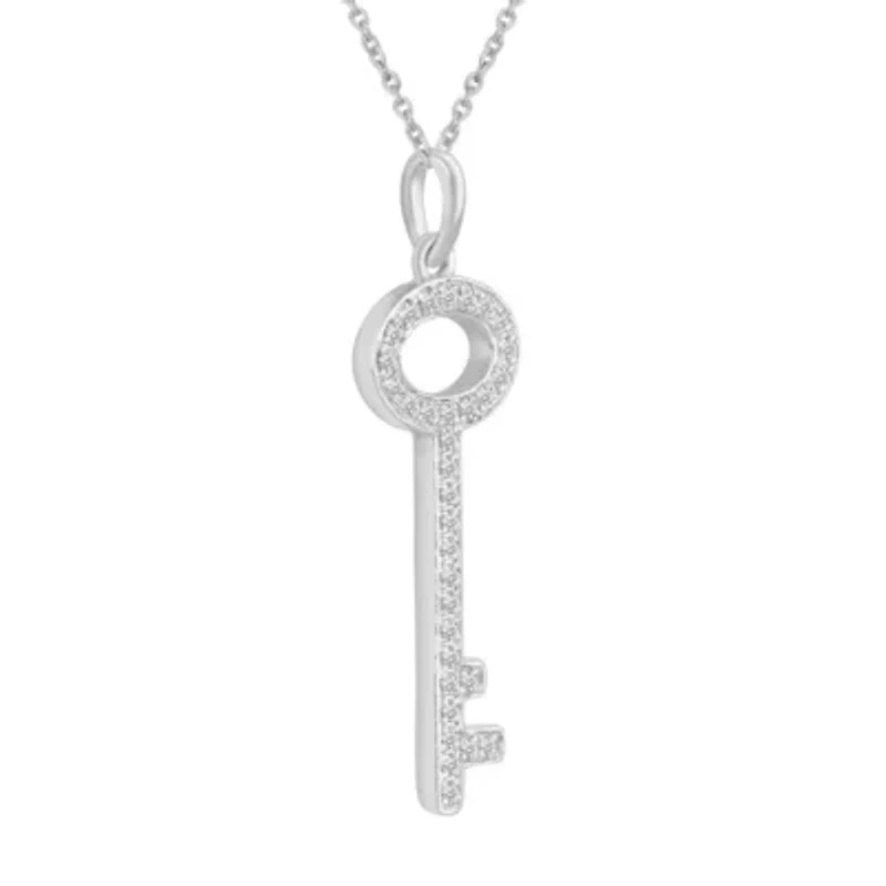 1/6 ct. t.w. Natural Diamond Key Pendant set in 925 Sterling Silver with 18" Cable Chain
