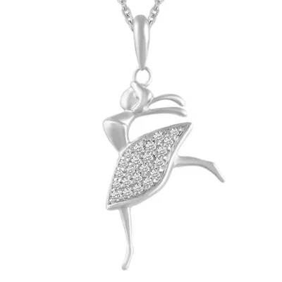 1/10 ct. t.w. Natural Diamond Ballerina Pendant set in 925 Sterling Silver with 18" Cable Chain