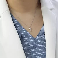 1/4Ctw Diamond Cross Pendant Necklace Set in 925 Sterling Silver with 18" Cable Chain