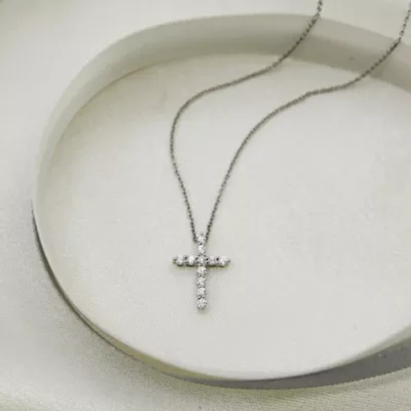 1/4Ctw Diamond Cross Pendant Necklace Set in 925 Sterling Silver with 18" Cable Chain