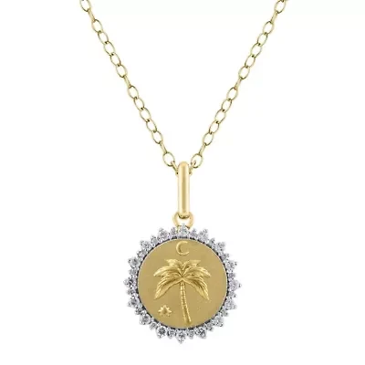 1/4Ctw Medallion Palm Tree Diamond Pendant in 925 Silver with 18K Yellow Gold Plating 18" Cable Chain