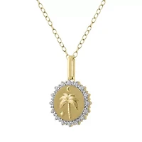 1/4Ctw Medallion Palm Tree Diamond Pendant in 925 Silver with 18K Yellow Gold Plating 18" Cable Chain