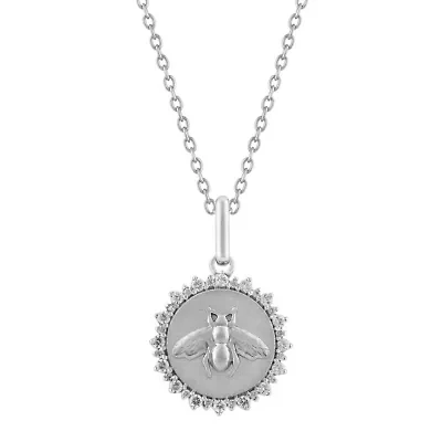 1/4Ctw Medallion Honey Bee Diamond Pendant in 925 Sterling Silver with 18" Cable Chain
