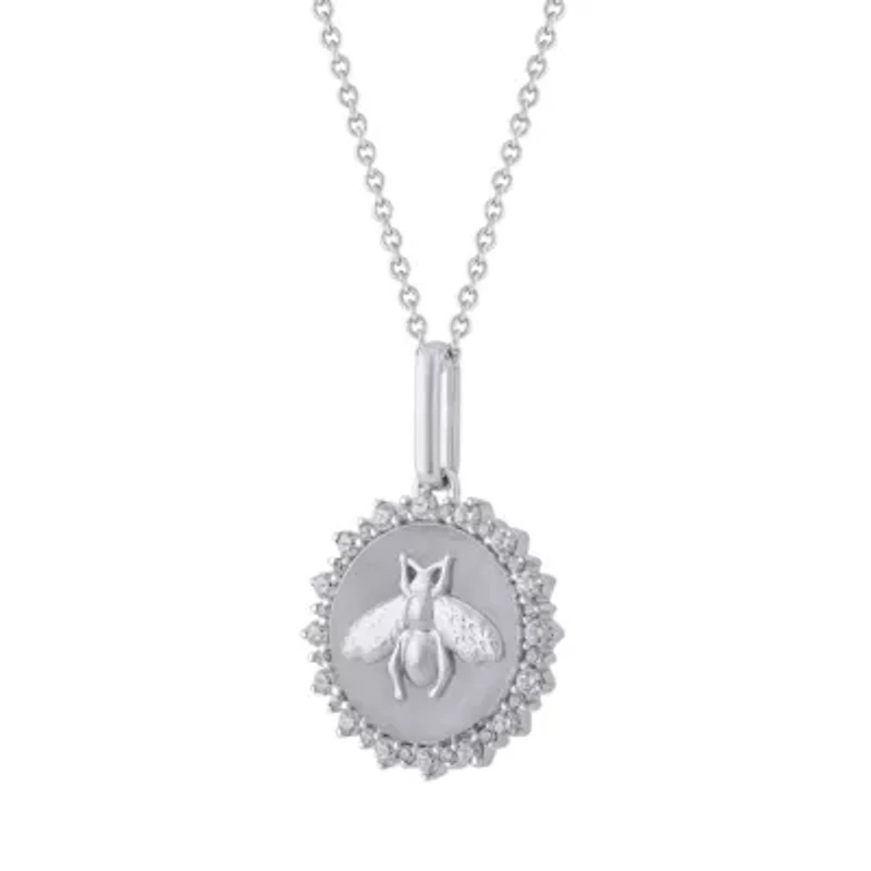 1/4Ctw Medallion Honey Bee Diamond Pendant in 925 Sterling Silver with 18" Cable Chain