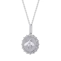1/4Ctw Medallion Honey Bee Diamond Pendant in 925 Sterling Silver with 18" Cable Chain