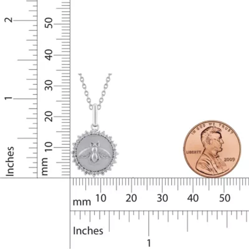 1/4Ctw Medallion Honey Bee Diamond Pendant in 925 Sterling Silver with 18" Cable Chain