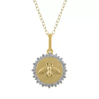 1/4Ctw Medallion Honey Bee Diamond Pendant in 925 Silver with 18K Yellow Gold Plating 18" Cable Chain