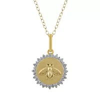 1/4Ctw Medallion Honey Bee Diamond Pendant in 925 Silver with 18K Yellow Gold Plating 18" Cable Chain