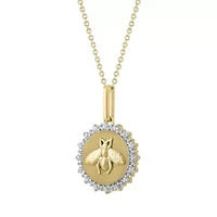 1/4Ctw Medallion Honey Bee Diamond Pendant in 925 Silver with 18K Yellow Gold Plating 18" Cable Chain
