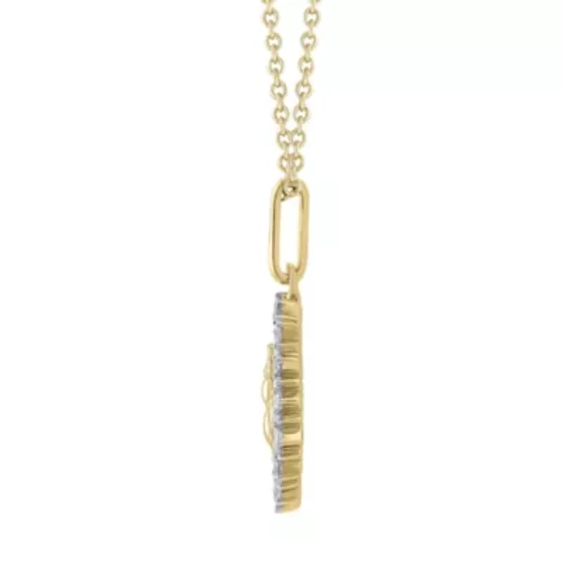 1/4Ctw Medallion Honey Bee Diamond Pendant in 925 Silver with 18K Yellow Gold Plating 18" Cable Chain