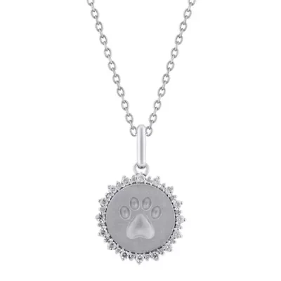 1/4Ctw Medallion Paw Diamond Pendant in 925 Sterling Silver with 18" Cable Chain