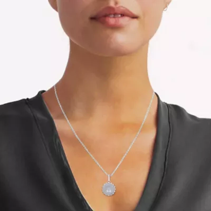 1/4Ctw Medallion Paw Diamond Pendant in 925 Sterling Silver with 18" Cable Chain