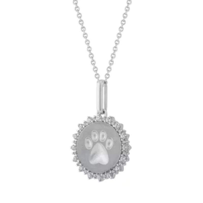 1/4Ctw Medallion Paw Diamond Pendant in 925 Sterling Silver with 18" Cable Chain