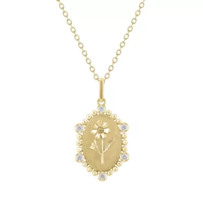 1/10Ctw Birth Flower October Cosmos Diamond Pendant in 925 Silver with 18K Yellow Gold Plating 18" Cable Chain